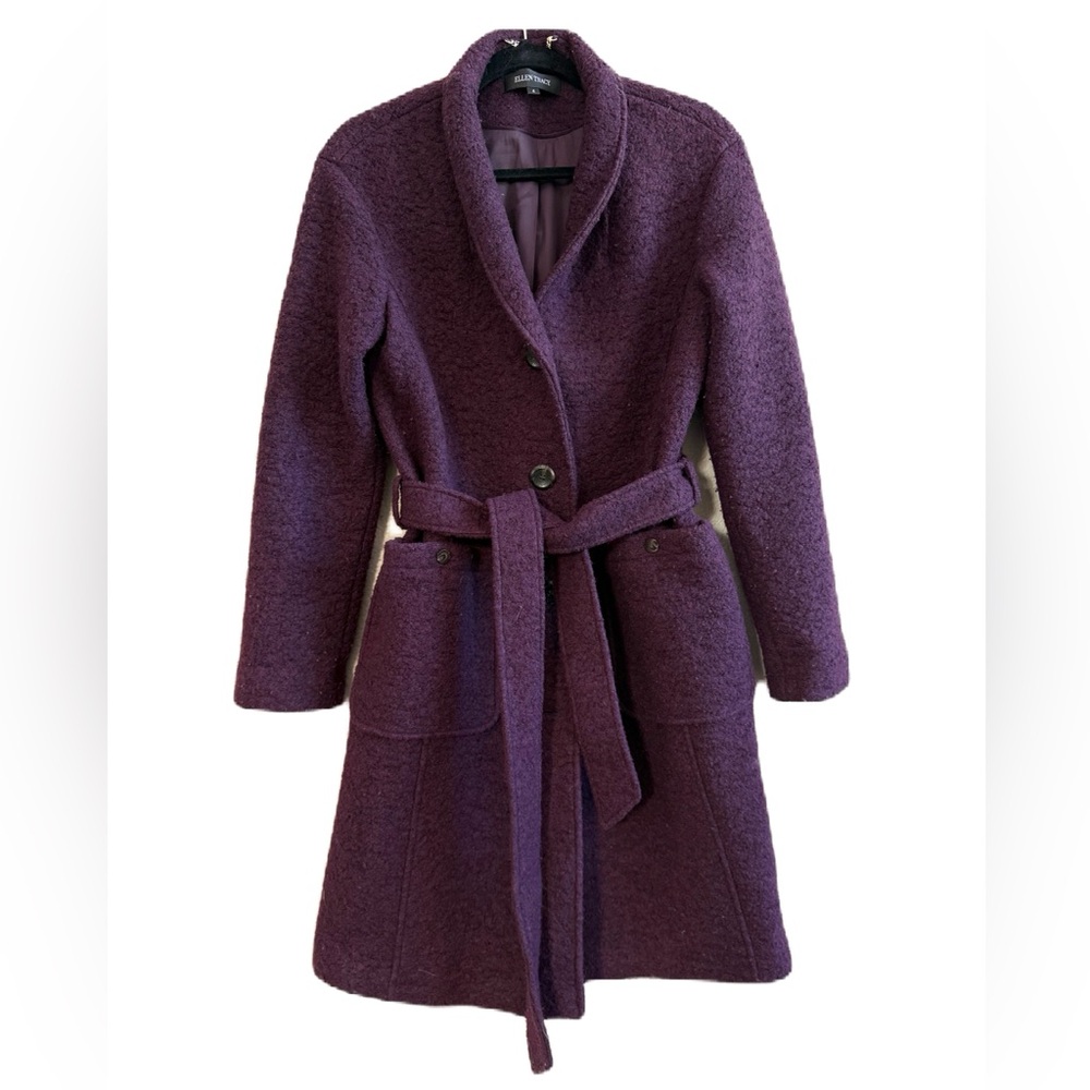 Ellen Tracy Plum Wool Blend Belted Wrap Coat Size 4